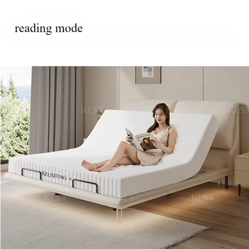 Elegant Modern White Double Bed Frame Luxury Leather Villa Smart Bed Adjustable Electric Cama Matrimonial Bedroom Set Furniture