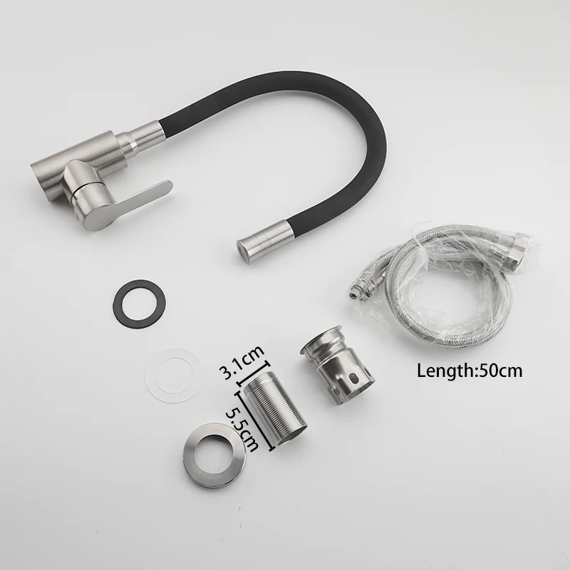 ULA خرطوم مرن صنبور المطبخ وعاء من الستانليس ستيل الأسود بالوعة المطبخ صنبور الماء الساخن البارد صنبور حوض خلاط وسائط مزدوجة فوهة #6