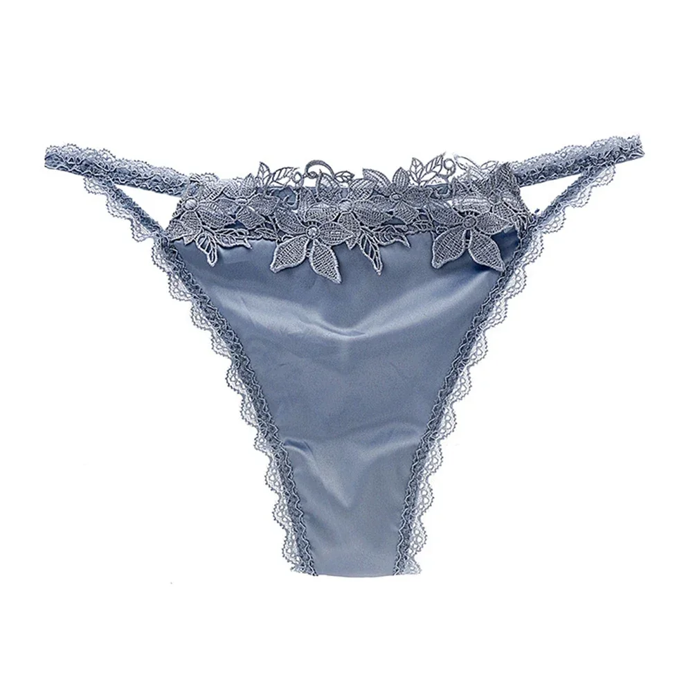 Women Sexy Silk Embroidered Low Waist Shiny Satin Lace Knickers Thongs Panties Ladies Seamless Underwear Ladies G-string