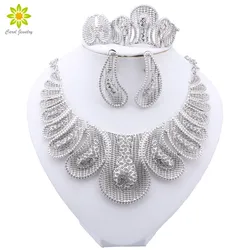 Necklace Set for Women Dubai African Silver Plated Jewelry Sets Bridal Earrings Rings Indian Nigerian Wedding Jewelery Gift