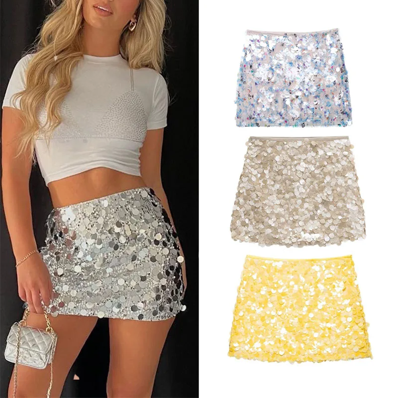 

Women Sexy Sequin Mini Skirts Summer Female Slim Hip Package Skirts Chic Streetwear Lady High Waist A-Line Party Club Skirts