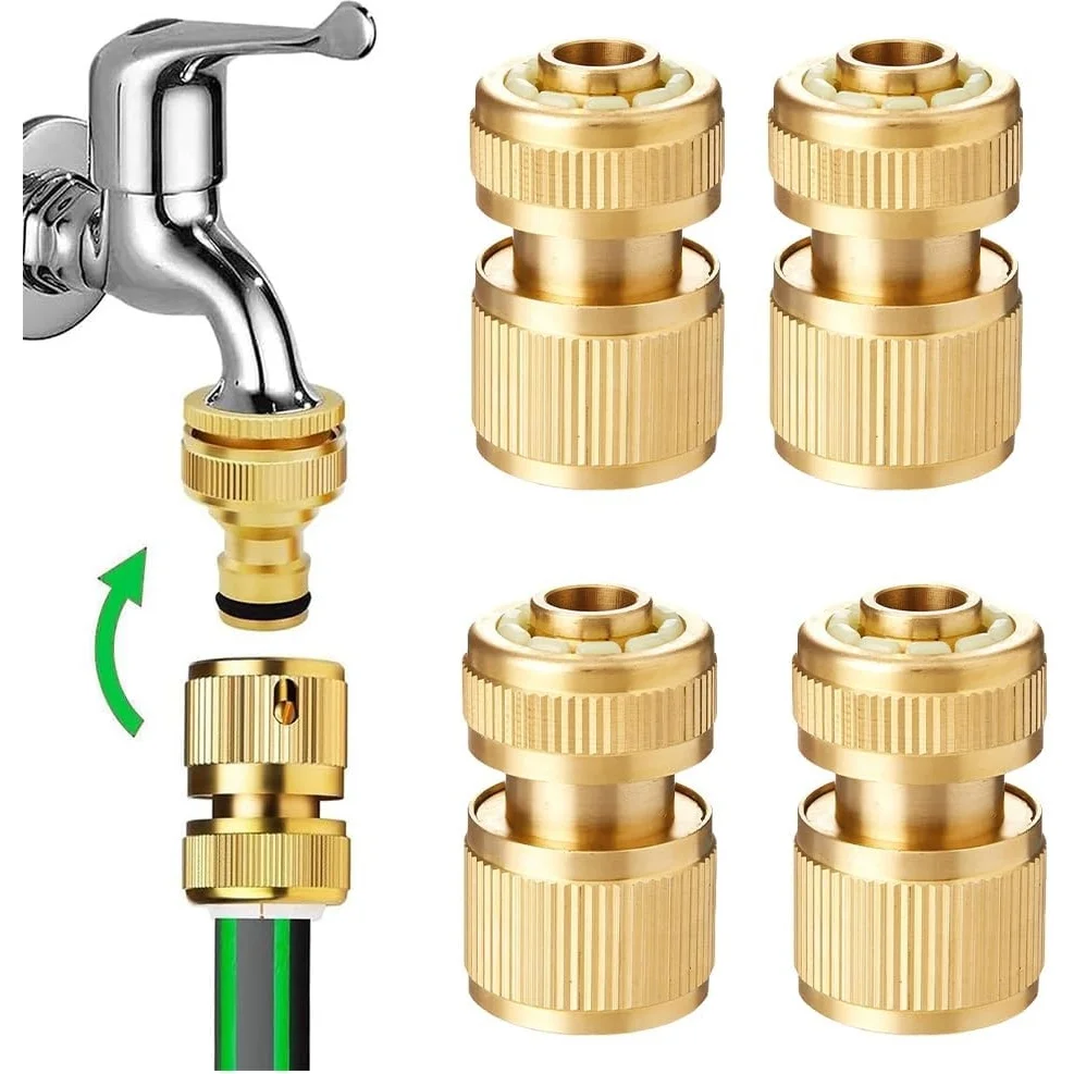 4pcs 1/2 Inch Garden Hose Quick Connect Kit, EU Standard Tap Connector Fittings for Kitchen, Outdoor Pipes & Watering Systems