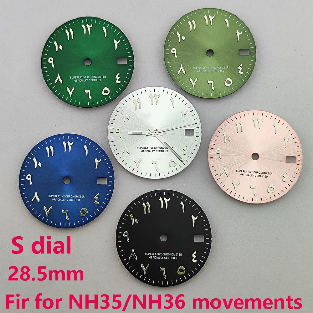 ใหม่ประเภท 28.5 มม.NH35 dial S dial NO Luminous ตัวอักษรภาษาอาหรับ dial Fit NH35 NH36 การเคลื่อนไหวนาฬิกาอุปกรณ์เสริมซ่อมเครื่องมือ