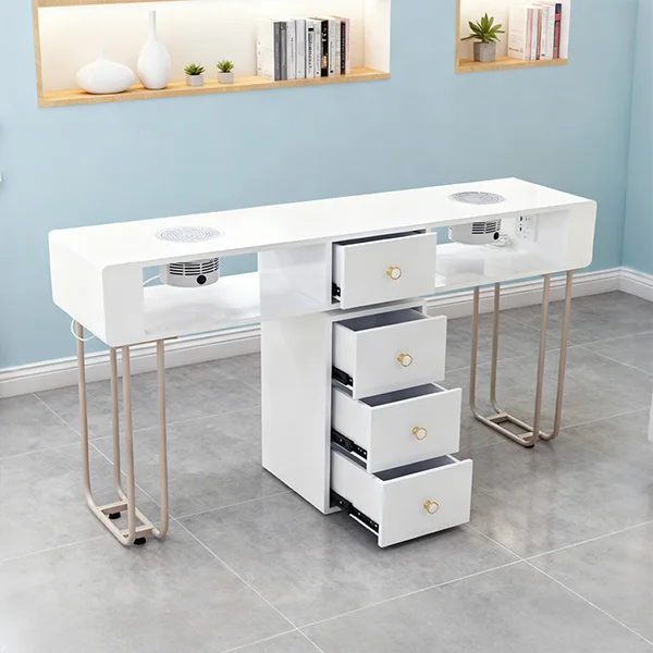 Luxury Wood Modern Nail Table with Dust Collector Double Manicure Easy Clean Nail Bar for Nail Salon Mall