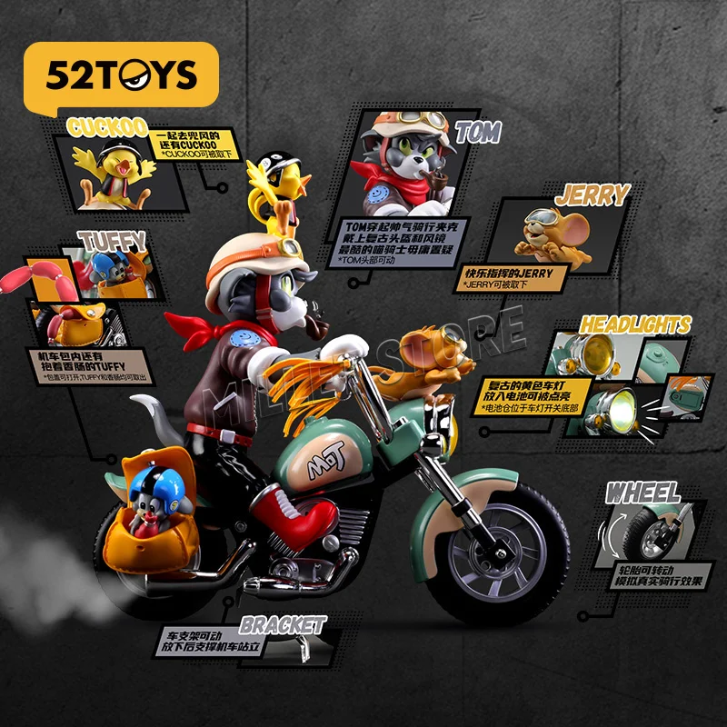 52TOYS 1/12 Série Clássica de Animação Curtas TOM JERRY Gato e Rato Motocicleta Retrô 6in 18CM Conjunto Completo de Figuras Modelo