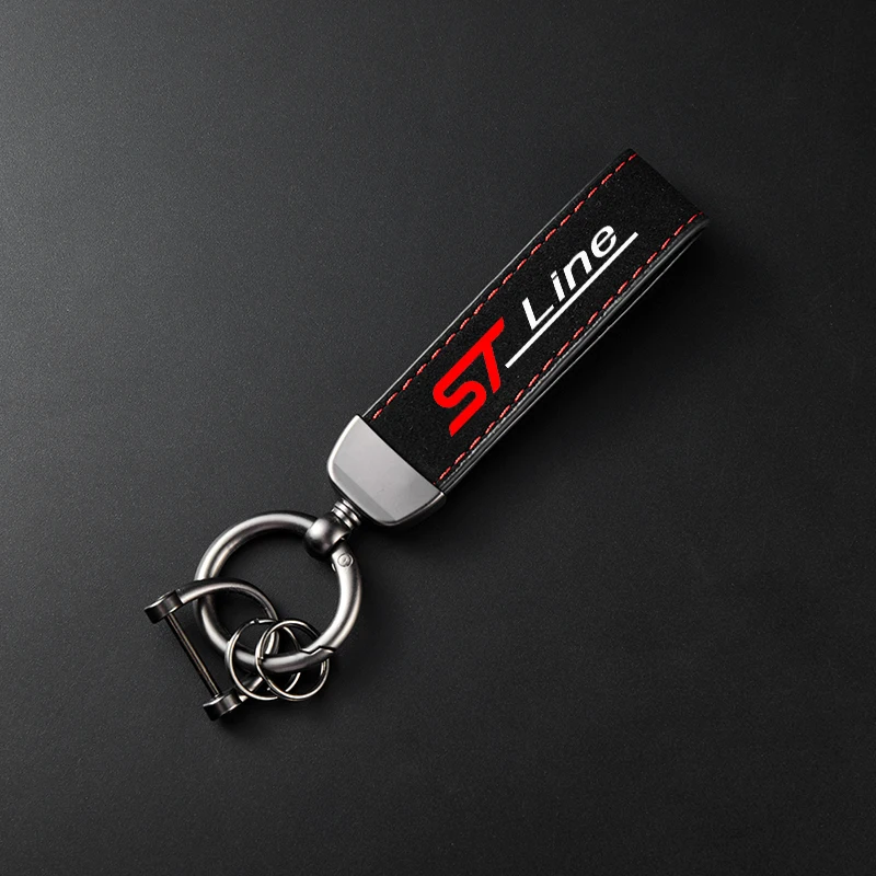 For Ford ST Line Kuga MK3 MK2 MK4 S Max Focus High-Grade Leather Suede Keychain Car Sport Key Ring With Horseshoe Buckle - view 3