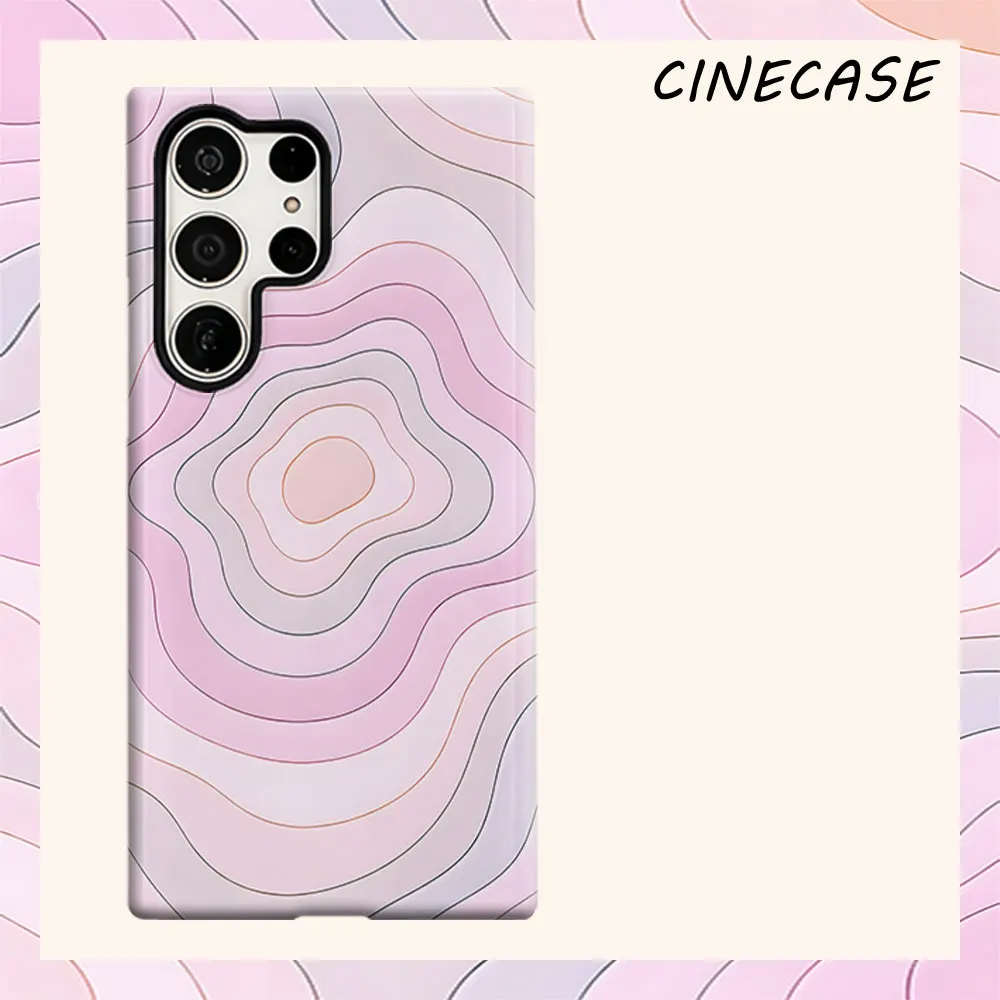 Pink Wavy Concentric For Samsung Galaxy S26 S25 S24 A56 A36 Dual Layer Luxury Fashion Full Lens Protective Case