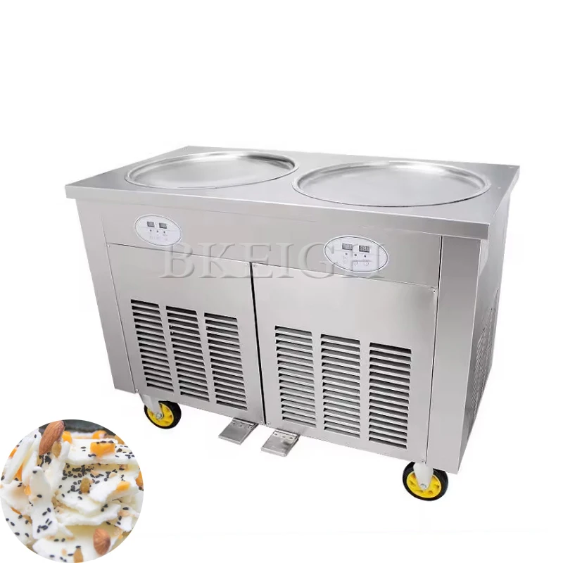 Stainless Steel Deep Fried Ice Cream Roll Machine Multifunctional Double Pot Stir Fried Yogurt Machine 220v 2600w