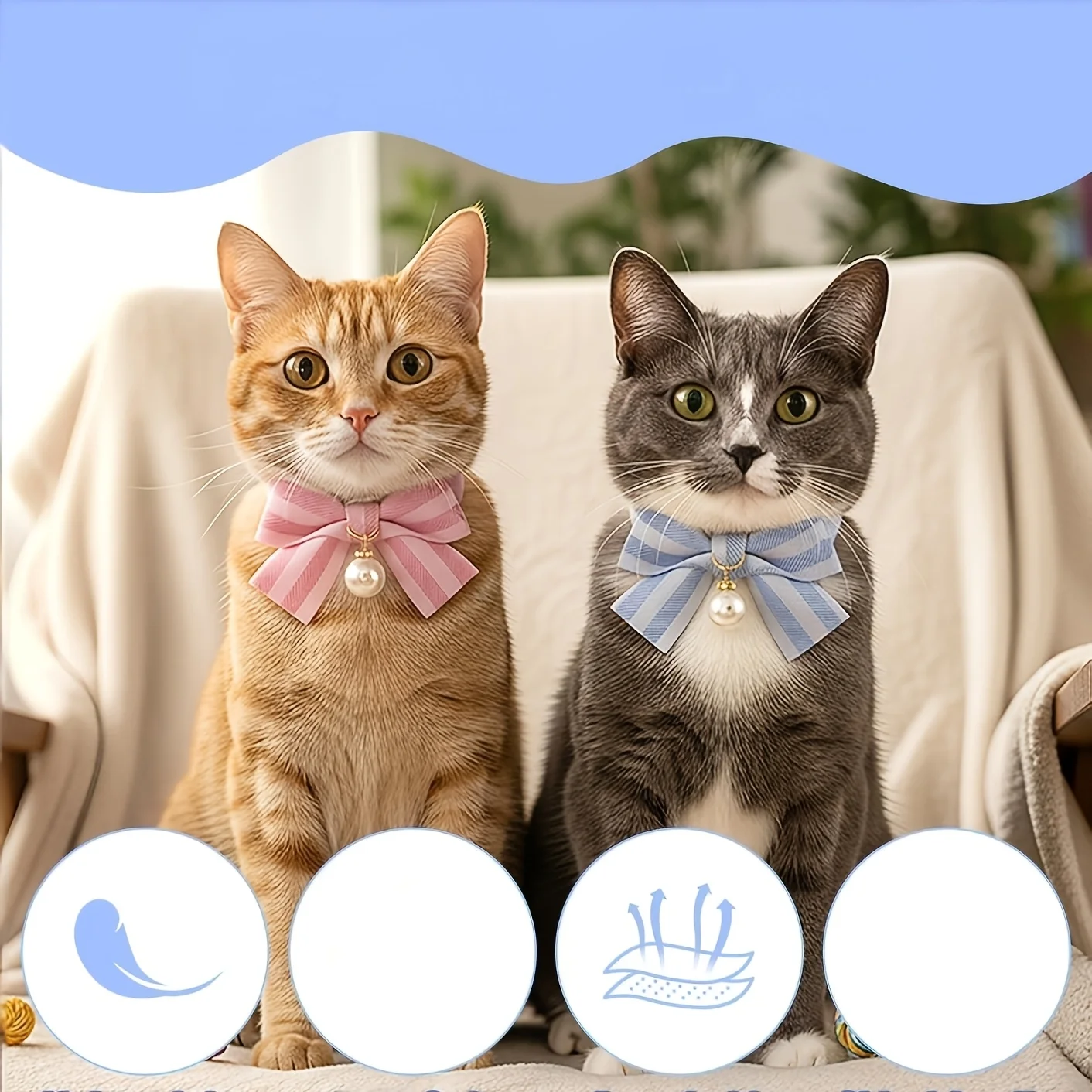 1 Stück Abreißbares Katzenhalsband mit Schleife, Perlenverzierung, Rosa-Blaues Schleifenhalsband für Katzen und kleine Hunde, Sicherheits-Halsaccessoire für Haustiere – Detail 7
