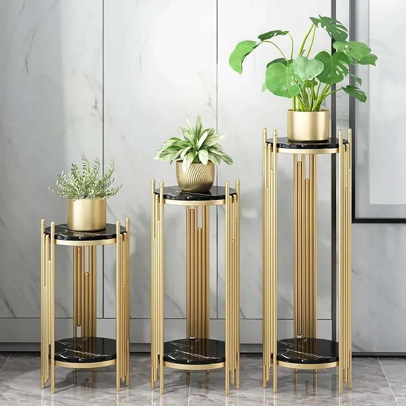 Soportes de plantas de acero inoxidable con acabado dorado de lujo moderno, soporte para maceta de flores para sala de estar, decoración interior y exterior