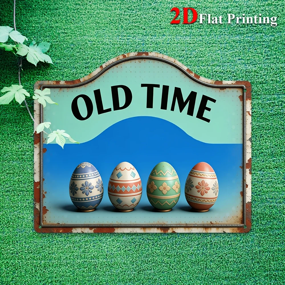 1pc, 2D Flat, Signs Made Of Metal Featuring A Vintage 'Old Time' Design With Colorful Easter Eggs, Ideal For Farmhouse Kitchens