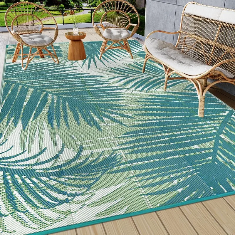 

Plastic Outdoor Rug 8x10 Waterproof Outdoor Carpet Patio Rugs Tropical Camping Rug Outside RV Mat Rug All Weather