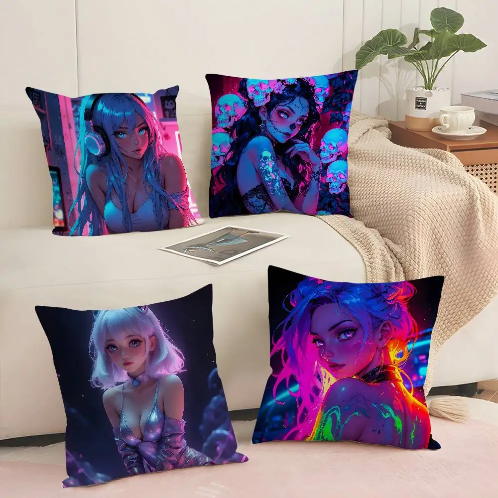 

Anime Girls Pillow Case Sofa Decorative Home Double-sided Printing Short Plush Cushion Pillow Cover Holiday Gift