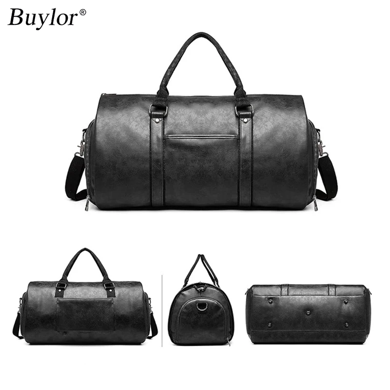 Buylor Travel Garment Bag Convertible Garment Duffle Bag Multi-pockets Suit Travel Bag Foldable PU Leather Weekend Bag for Men