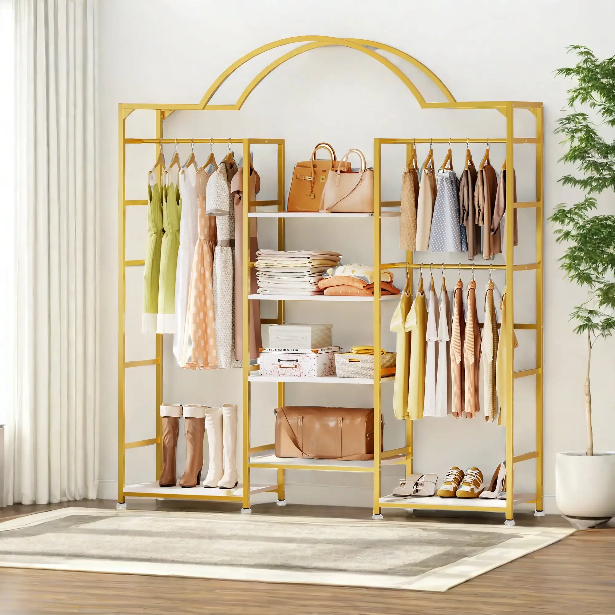 

4-Tier Heavy Duty Garment Rack Clothes Rack for Clothing Storage with 6 Shelves Clothing Rack with 3 Hanging Rods