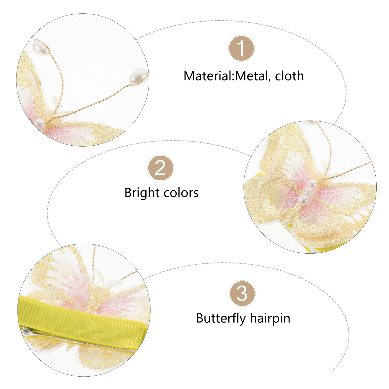 

2pcs Double Layer Butterfly Clips For Girls Fabric Metal Decorative Barrettes Long Lasting Wedding Gift Lady Hair