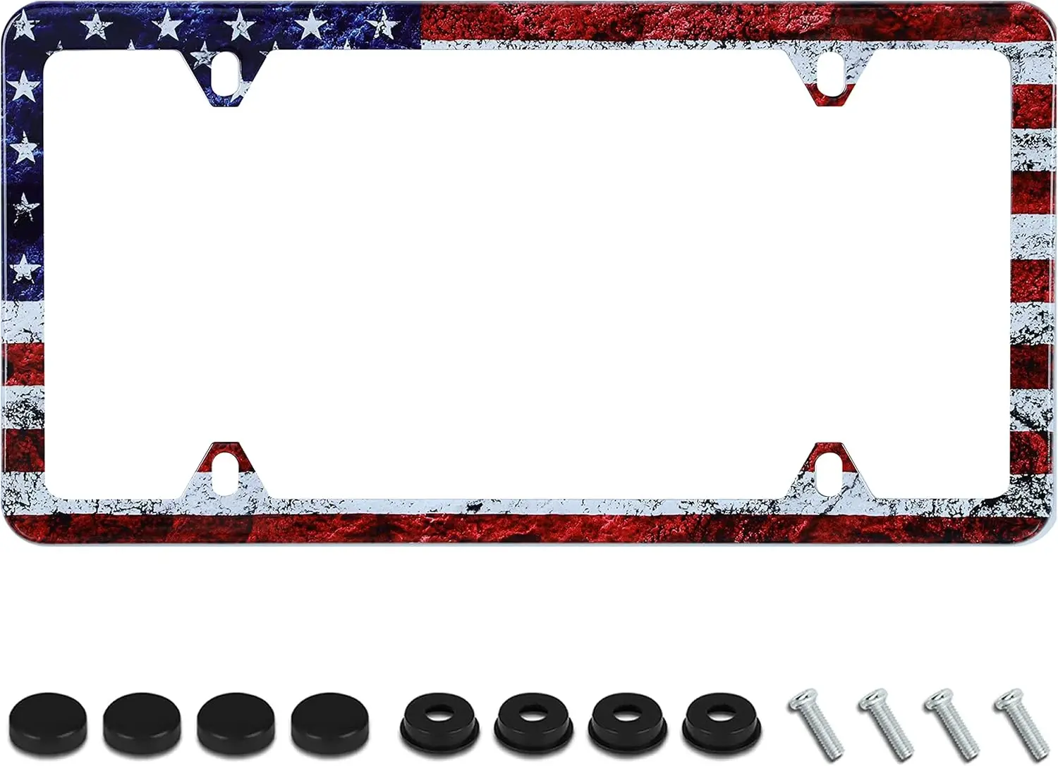 

Vintage USA Flag License Plate Frame Stainless Steel Auto Decoration with Screws for Cars