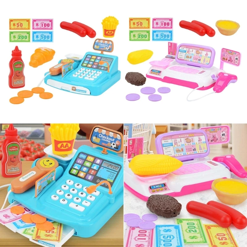 Girls Pretend Play Supermarket Toy Kid Supermarket Cash Register Toy Set Children Role Play Game Christmas Gift for Kids