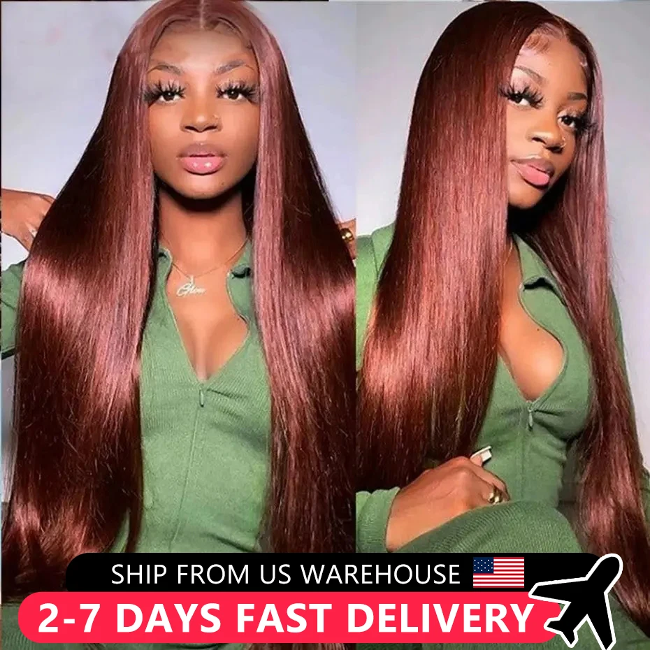 Reddish Brown 33# Colored Lace Front Wig Bone Straight 13x4 13x6 Hd Transparent Lace Frontal Wigs Brazilian Remy Hair For Women