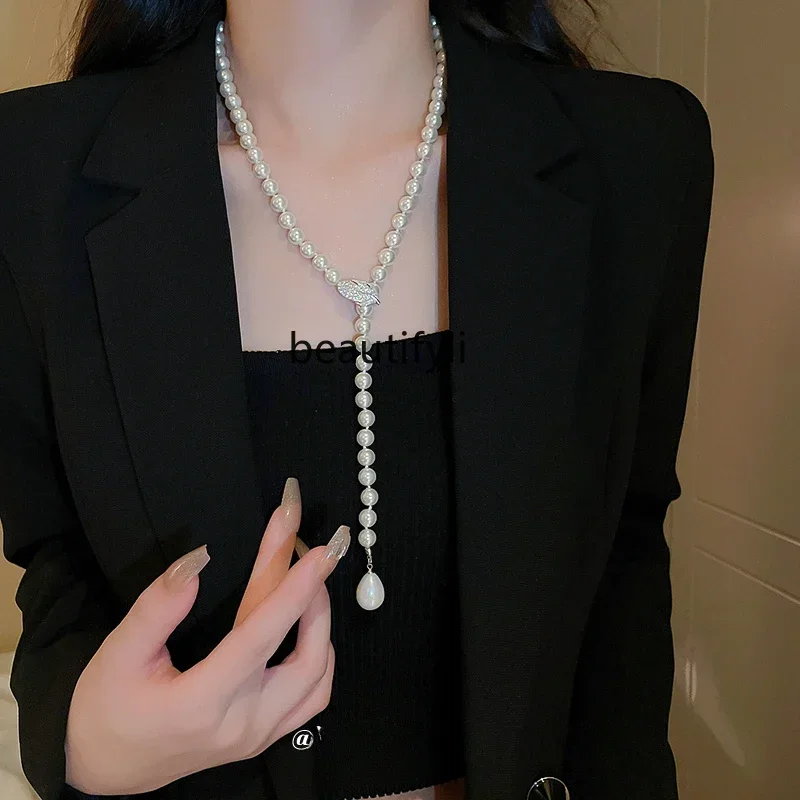 

Pearl necklace sweater chain light luxury niche long collarbone chain accessories womenHY