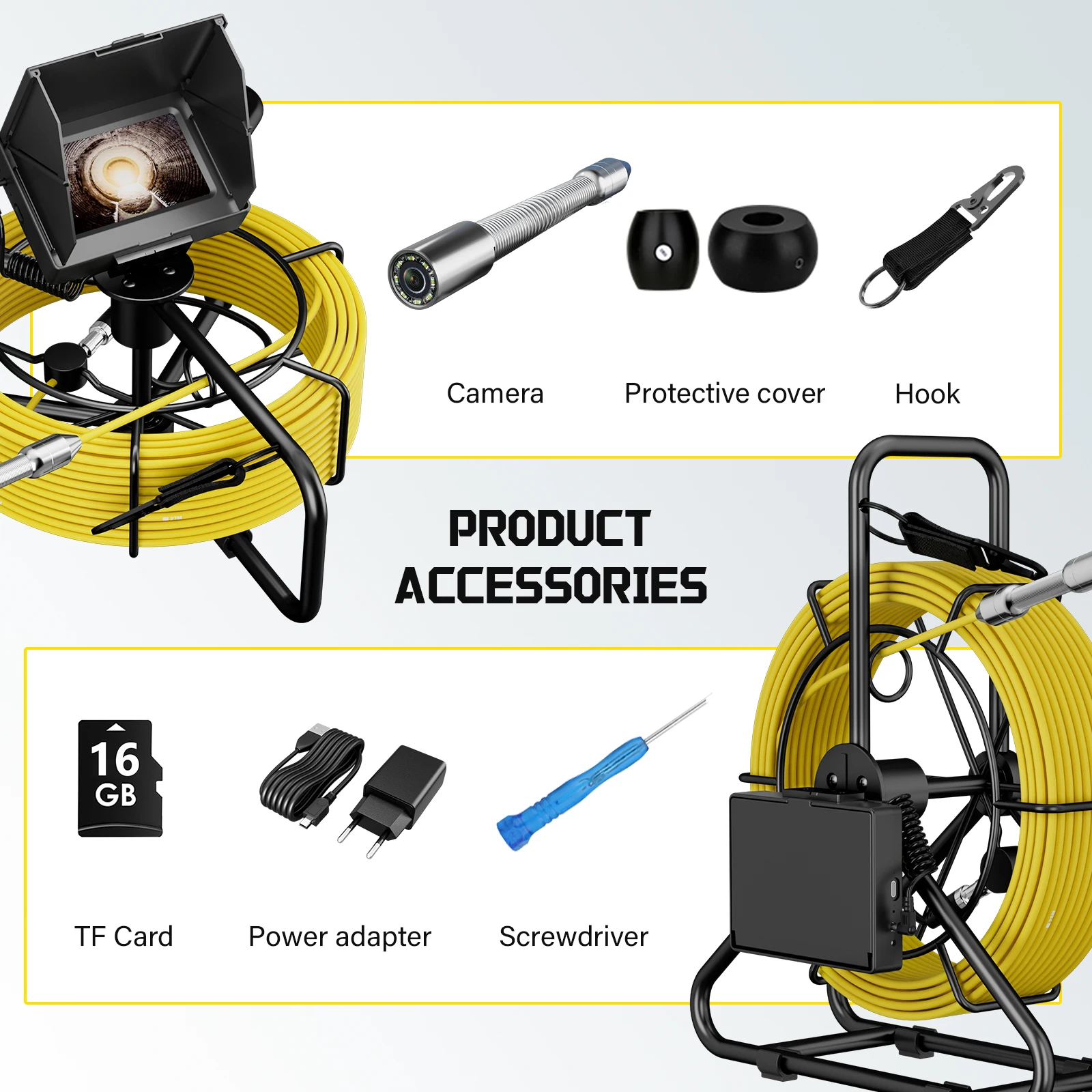 Drain Pipe Inspection Camera 10/20/30M Cable 4.3-Inch HD Screen 5600mAh Rechargeable IP68 Waterproof Plumbing Endoscope DVR 16GB