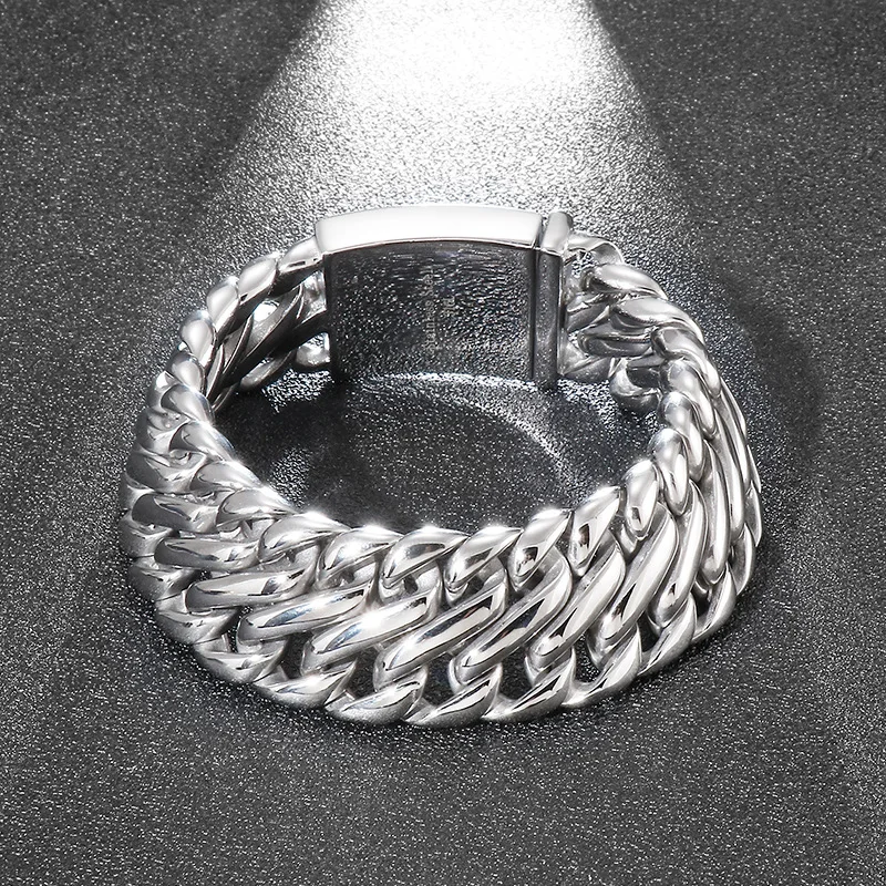 High Quality Retro Bracelet 316L Stainless Steel Curb Cuban Bracelet Vintage Huge Chain Men's Bangle Jewelry 22mm Width