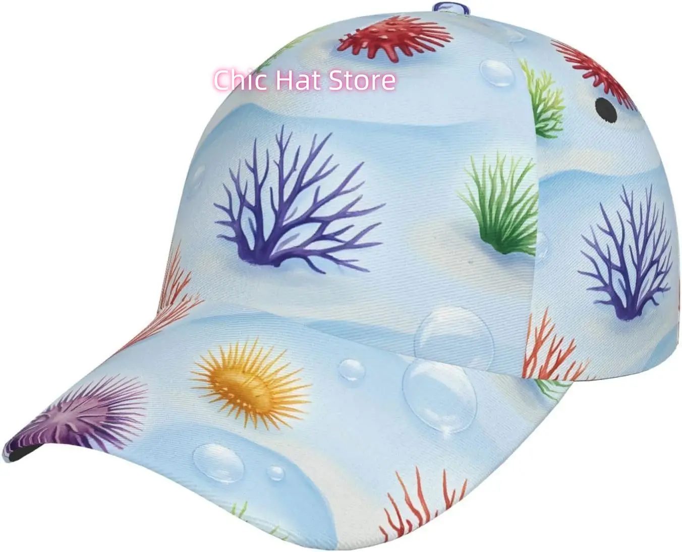Seashell Underwater Scene Pattern Baseball Cap Adjustable Cotton Baseball Hat for Sports, Outdoor, Travel Gifts for Men Black
