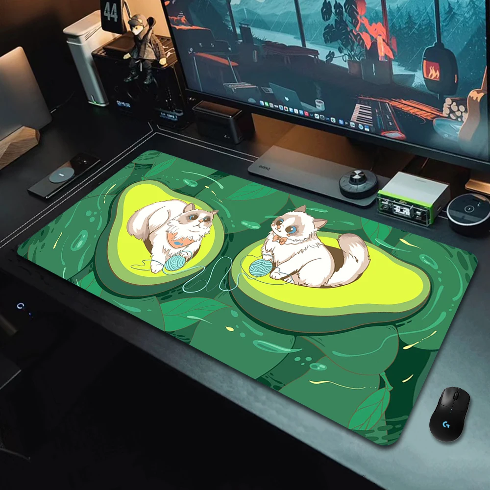 Avocado Cat Large Gaming Mousepad XXL Cute Mouse Pad Gamer Size For Office Table Mats Kawaii Desk Mat For Teen Girls For Bedroom