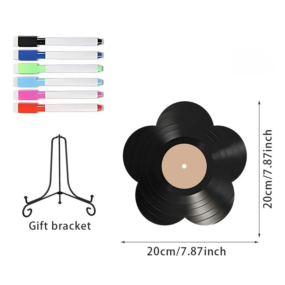 Creative Flower Shape Vinyl Record Ornament Decorative Art DIY Graffiti Disc Iron Rack with Mark Pens Acrylic Decoration Bedroom