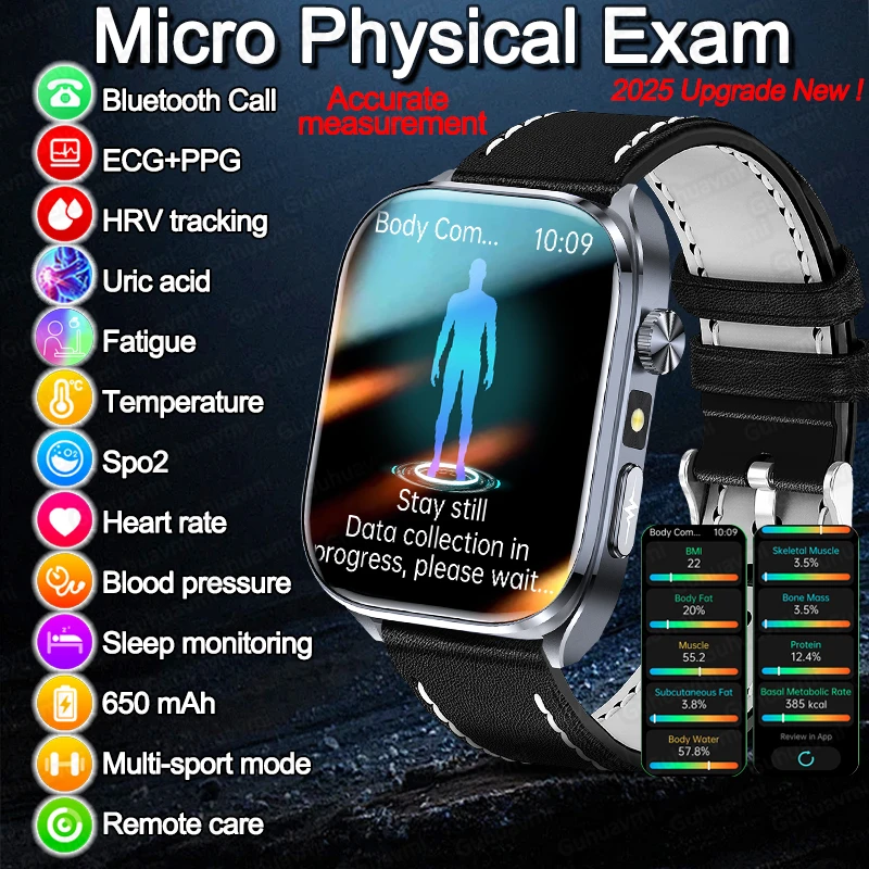 تحليل تكوين الجسم مراقبة ساعة ذكية الرجال ECG معدل ضربات القلب ضغط الدم حمض اليوريك الصحة المقتفي Smartwatches 2025New