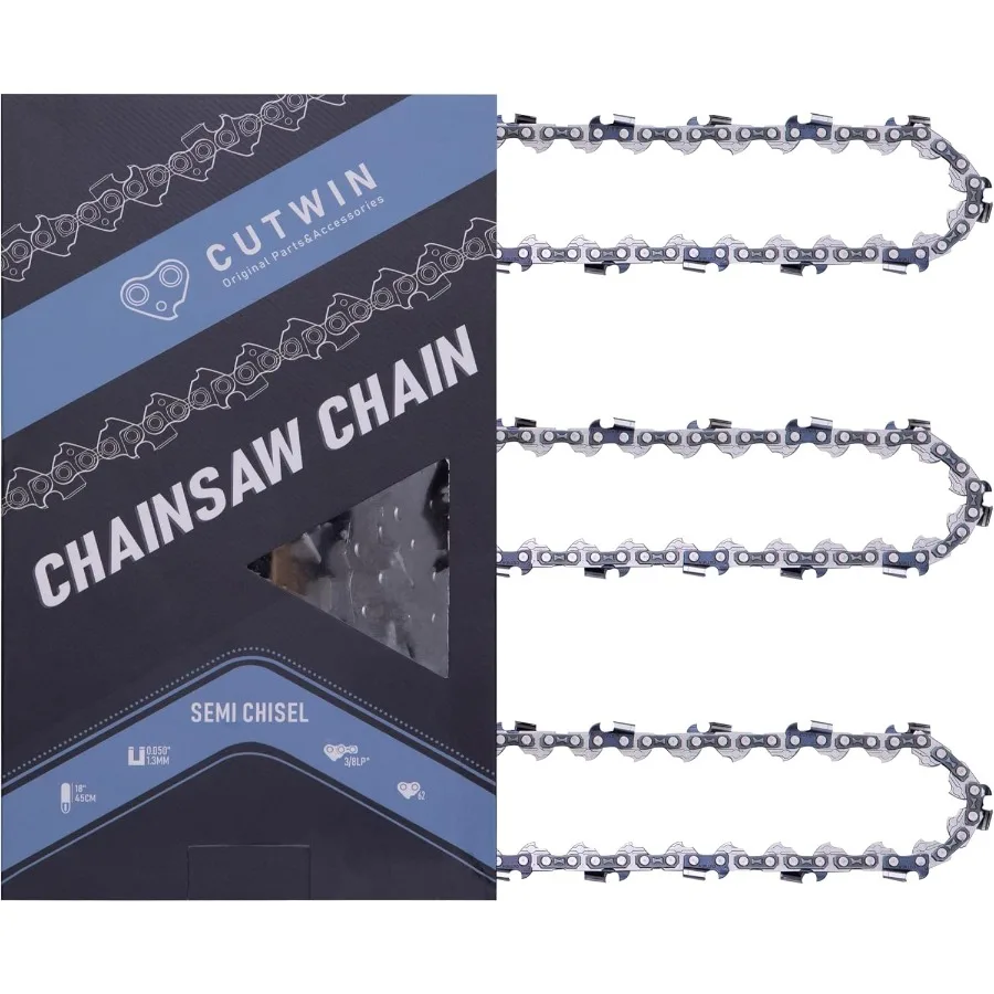 3 шт., 18-дюймовая цепь для бензопилы CW-S62, 3/8 дюйма, шаг LP, калибр 0,50 дюйма, 62 приводные звенья, одобренные UL, сменные пилы с низкой пряжкой, подходят
