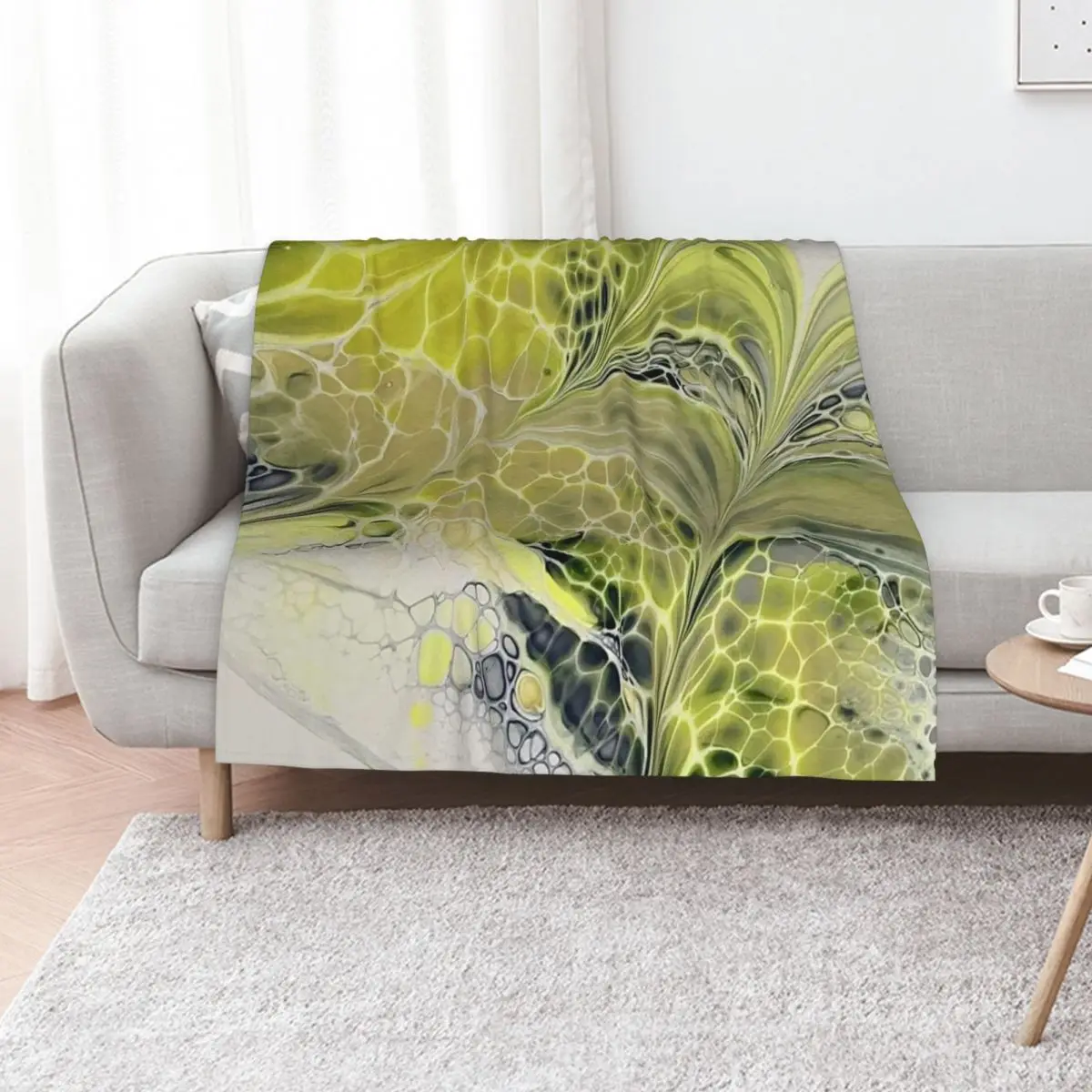 Yellow and Grey Abstract Fluid Art with Cells by Crystal Coast Originals Throw Blanket Softest Custom manga Blankets