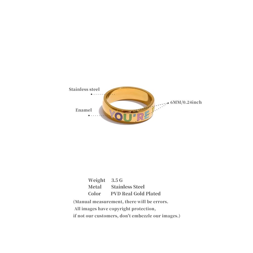 Yhpup 6789# Stainless Steel “You‘Re Perfect” Confident Fashion Ring for Women 18K Gold PVD Plated Minimalist Finger Jewelry Gift