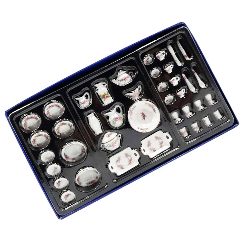 Mini Miniature Dollhouse Furniture Halloween Christmas New Year Mini Ceramic Dish Mini Ceramic Plates Set Tableware