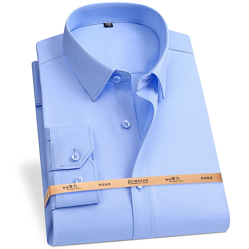 

Bamboo Fiber Men's Long Sleeve Shirt Black Mens Shirts Long Sleeve Dress Shirts Slim Fit Business White Shirt 5XL 6XL 7XL 8XL