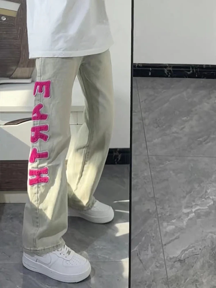 

Мужские летние тонкие джинсы Cleanfit с вышивкой, прямого кроя, в стиле ретро, повседневные, с высокой талией, на молнии, из денима