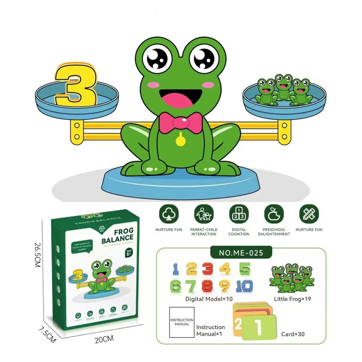 Montessori Math Match Game Frog Digital Balance Scale Toy Early Learning Balance Digital Addition Subtraction Math Toys