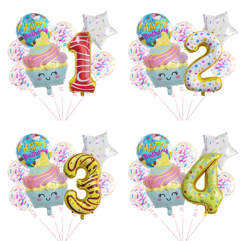 Donut Balloon Party Decorações Grande Donut Número 2 Balão Rodada Donut Star Foil Balões para Baby Birthday Party Supplies