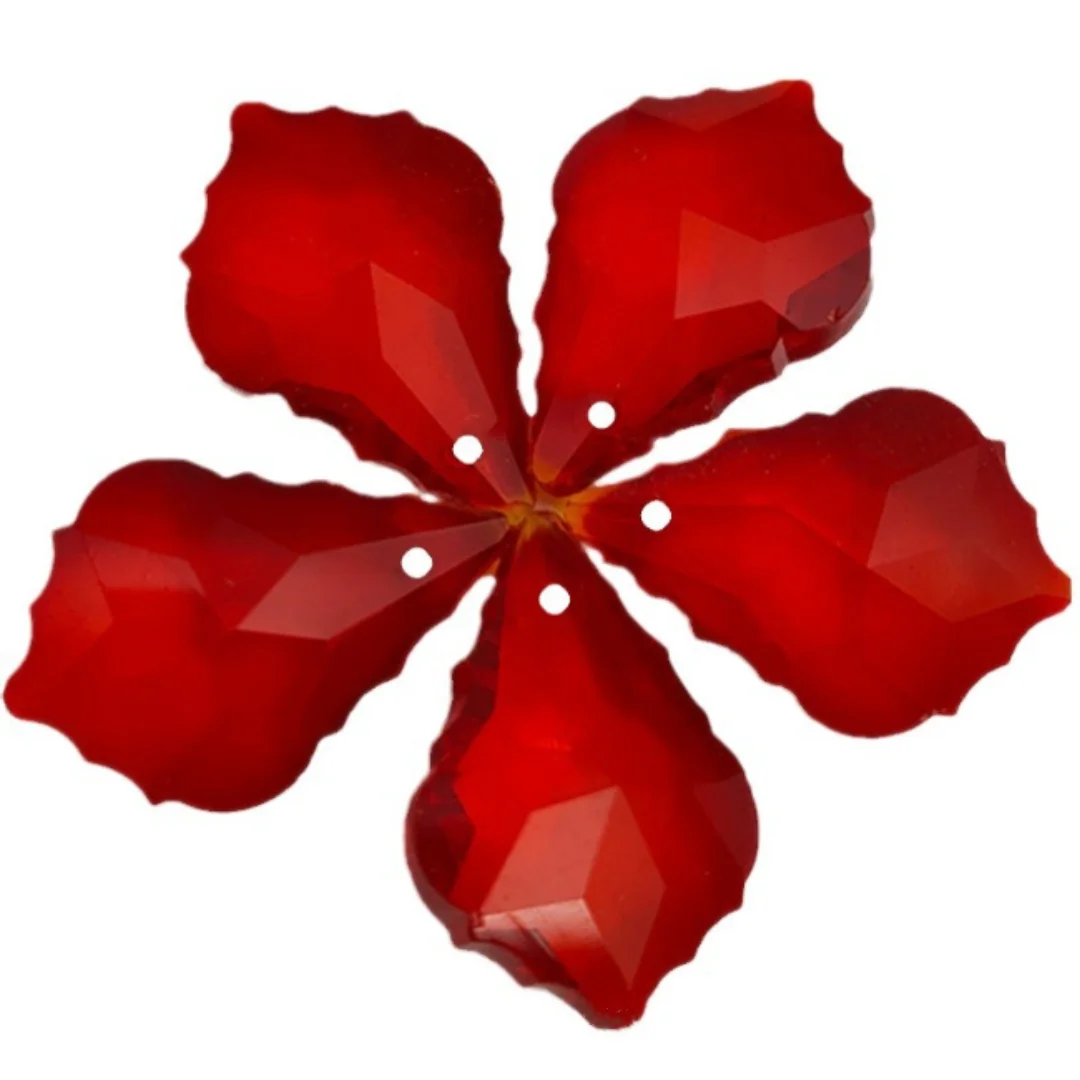 120Pcs 38mm Red Crystal Faceted Maple Leaf Suncatcher Chandelier Replacement Prisms Hanging Ornaments Fengshui Lamp Parts DIY