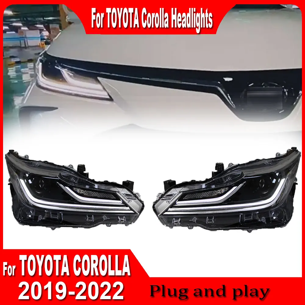 2 قطعة تصفيف السيارة لتويوتا كورولا المصابيح الأمامية 2019 2020 2021 2022 كورولا كشافات DRL بدوره إشارة منخفضة عالية شعاع العارض عدسة