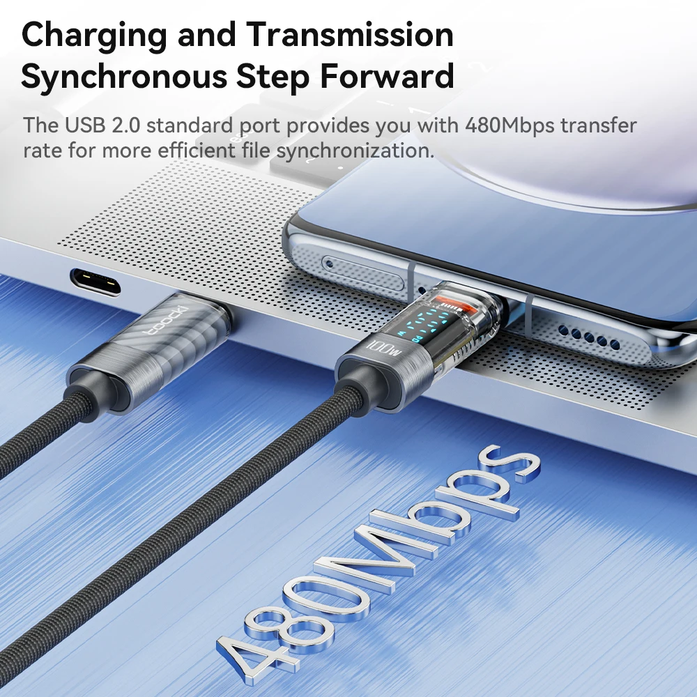 Прозрачный кабель Toocki с USB C на Type C, 100 Вт, кабель PD для быстрой зарядки с USB C на USB C, кабель дисплея для Macbook, Xiaomi, Samsung