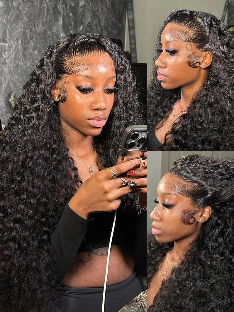 250 كثافة موجة المياه مجعد 13x6 360 HD الدانتيل الباروكات الأمامية 40 46 بوصة البرازيلي موجة عميقة قبل قطع الدانتيل غلويليس باروكة من شعر طبيعي