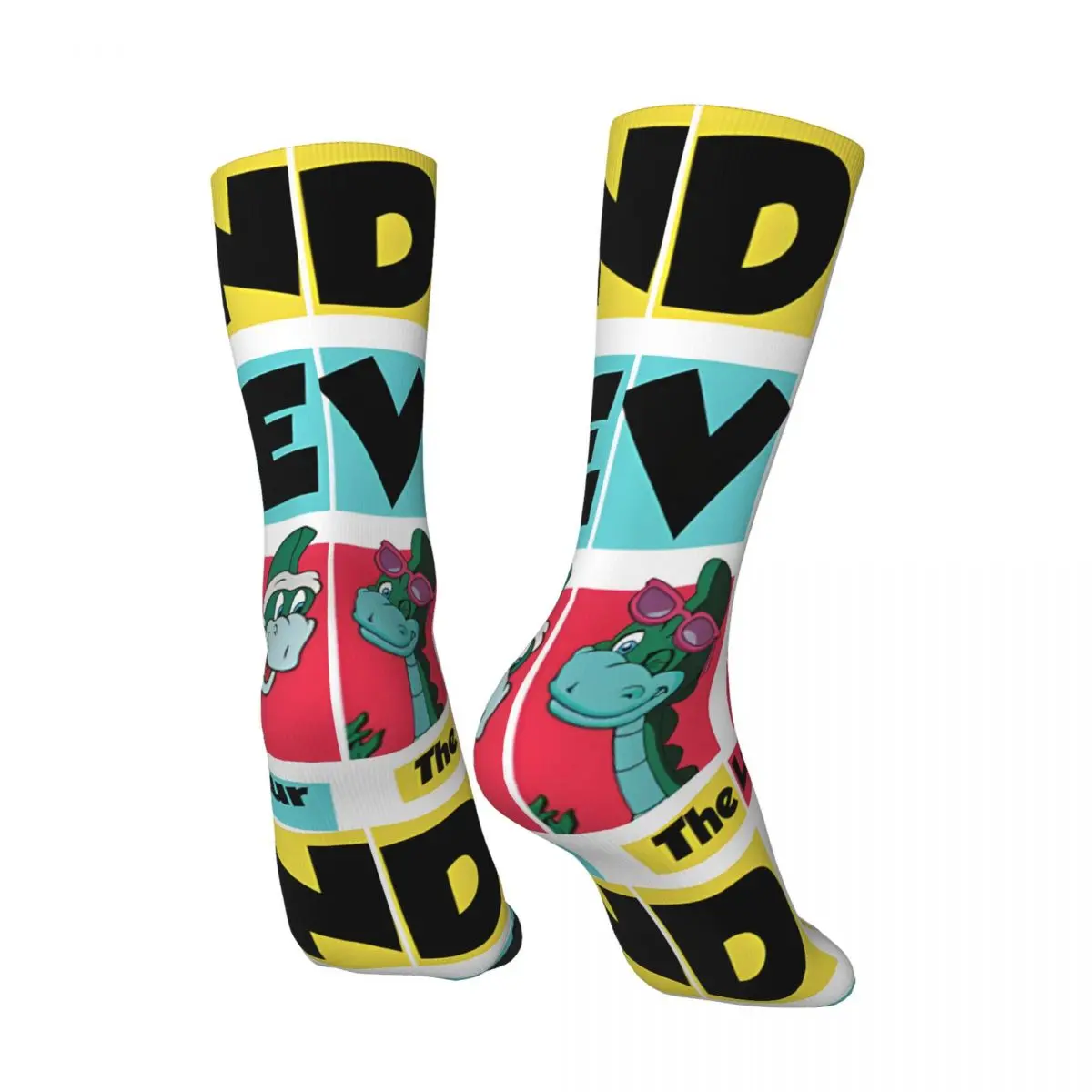 Funny Crazy compression Poster Sock for Men Hip Hop Harajuku D-Denver, The Last Dinosaur Happy Seamless Pattern Printed