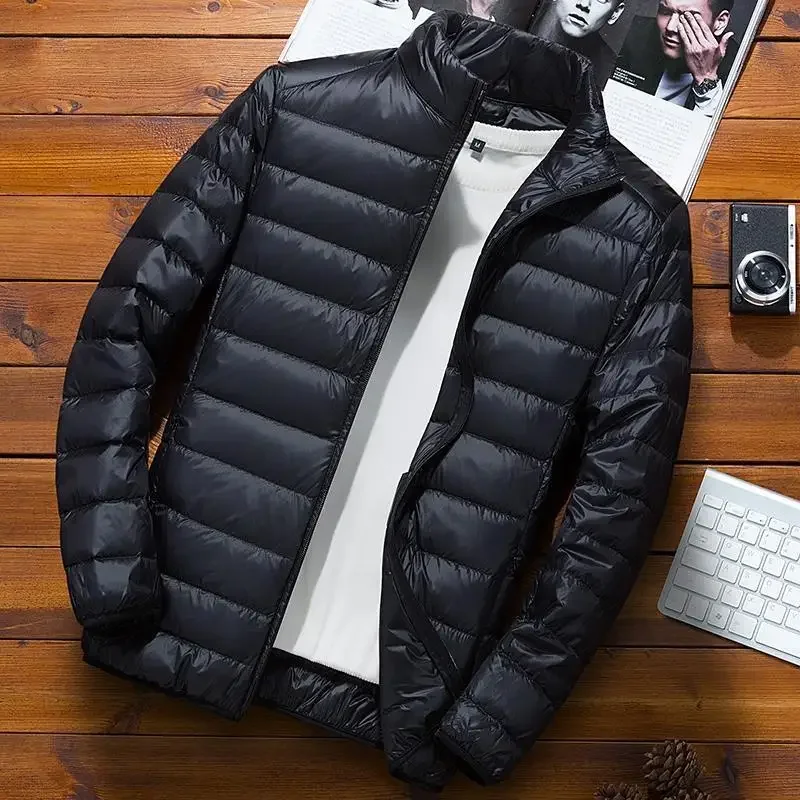 Thin Lightweight Cotton-padded Cropped Jacket Men's Autumn/winter New Style Trendy Stand Collar Youth Ultra-thin Coat