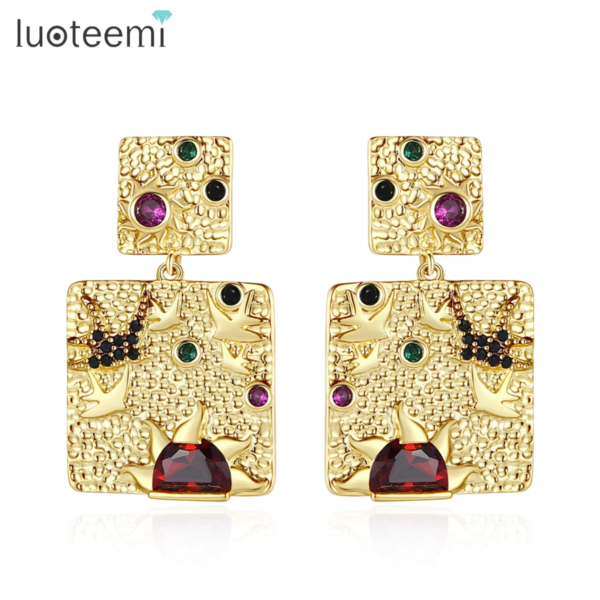 

LUOTEEMI Fashion Multicolor Drop Earrings Special Geometric Vintage Classic Dangle Stud Delicated Unusual Design for Women Party