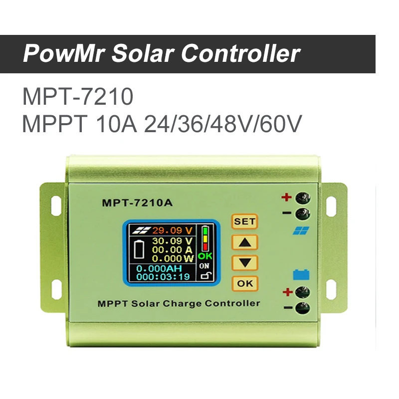 MPPT Solar Charge Controller MPT-7210 Lithium Battery Boost 0-10A LCD Solar Controller Solar Panel For 24/36/48V/60V/72V Battery