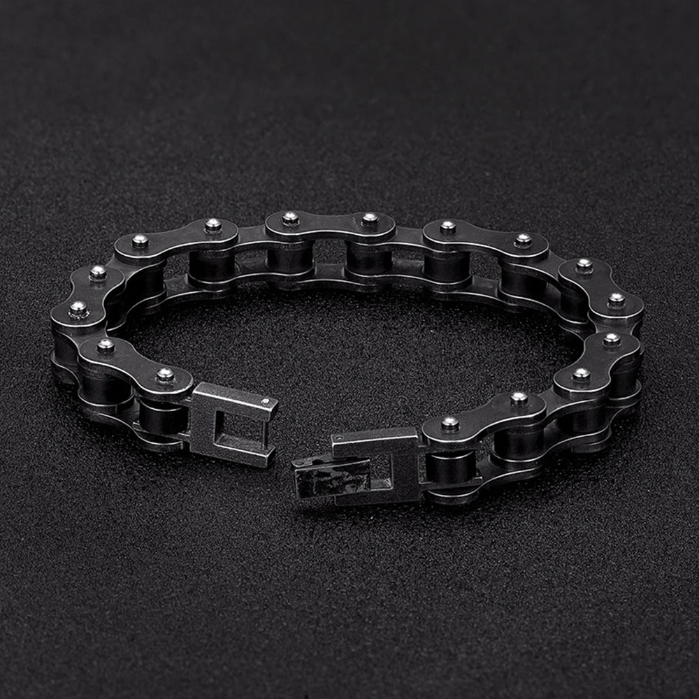Men's Retro Bracelets, Punk Stainless Steel Motorcycle Bicycle Chain Bracelet, Retro Black