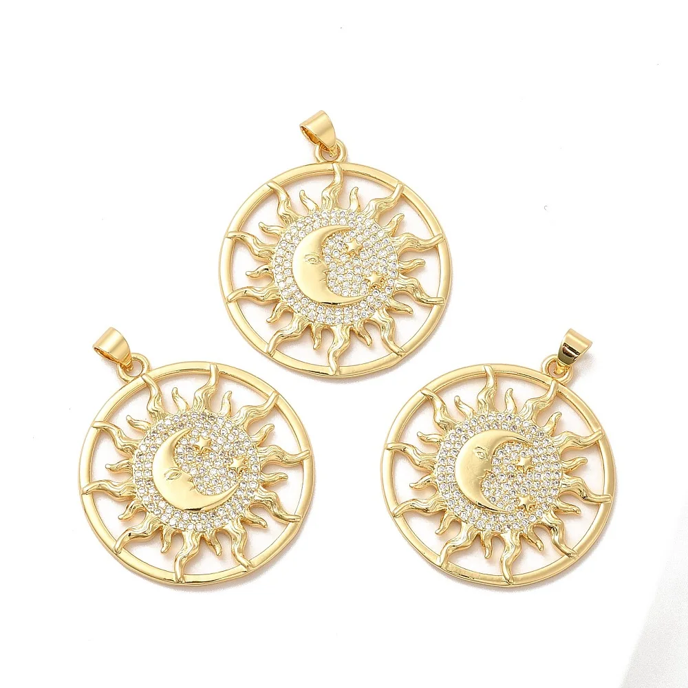 5 pcs Plating Brass Zirconia Pendants Flat Round Gold Plated for Making DIY Jewelry Necklace Earring  Charms  Accessories