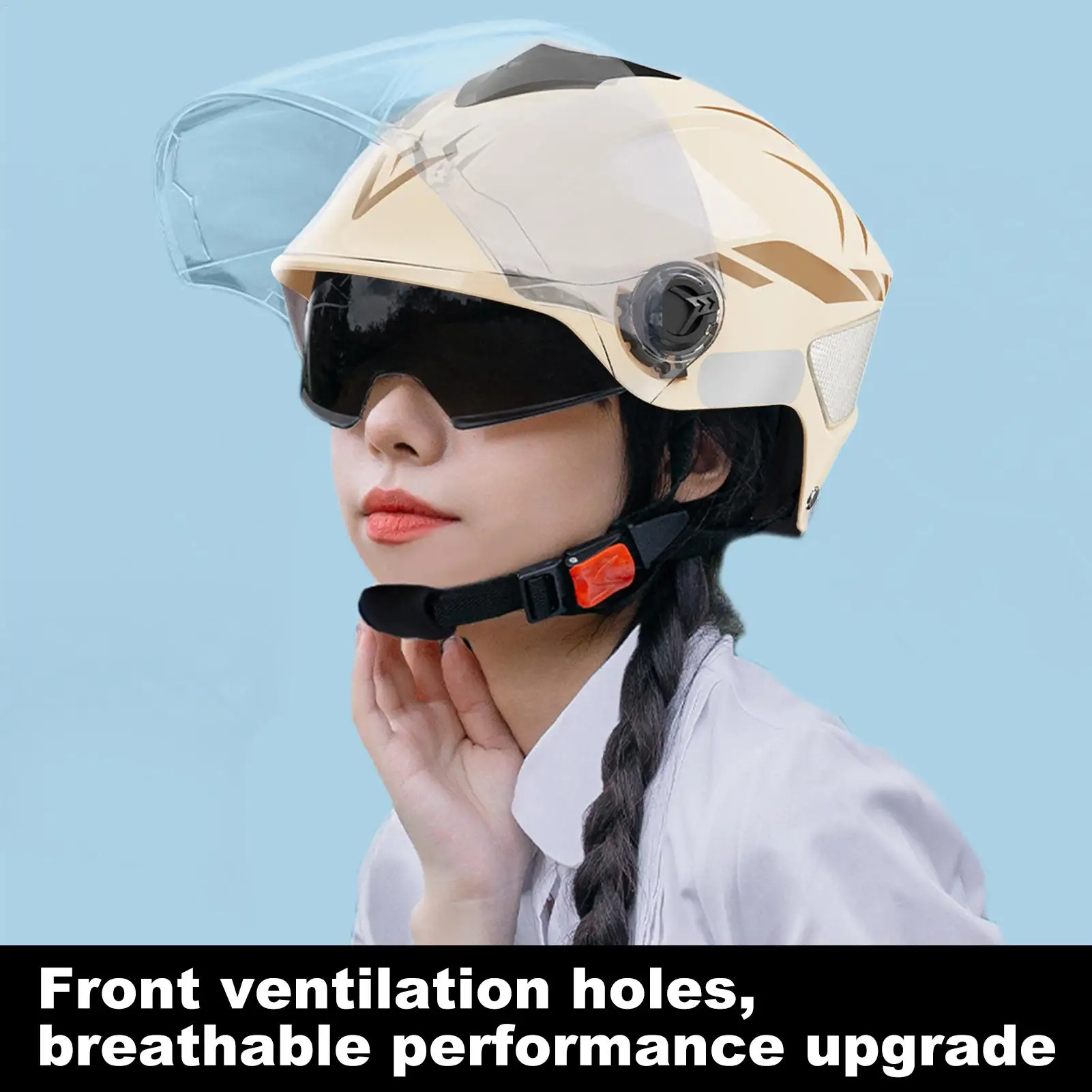 Motorcycle Helmets Double Visor Scooter Helmet for Adult Adjustable Fit Riding Gear UV Block Hard-Shell Hat for Wife Husband Son