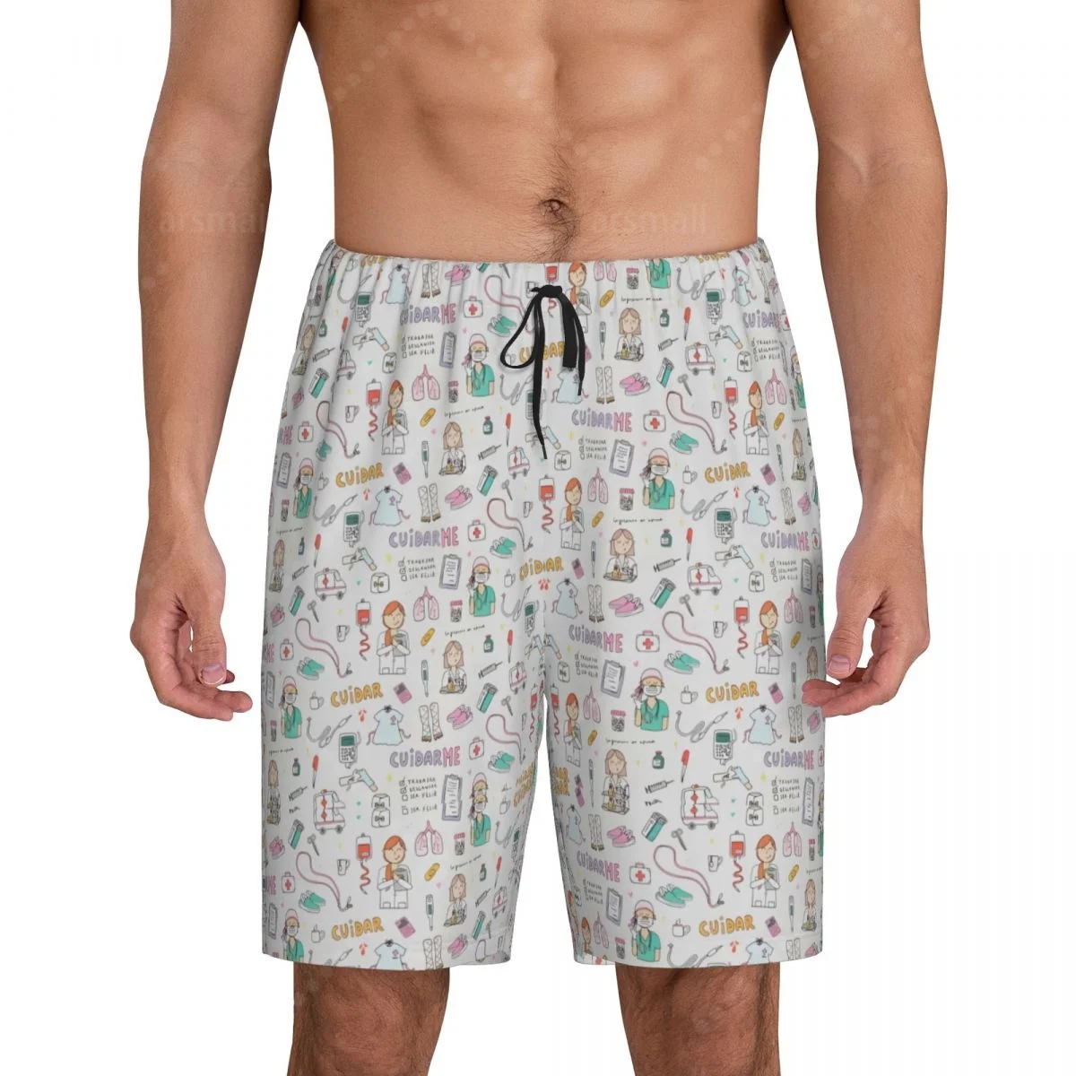 

Cartoon Ladies Nurse Men's Cool Flat Horn Shorts Street Stretch Shorts Beach Shorts Daily Wear Underwear Sleepwear
